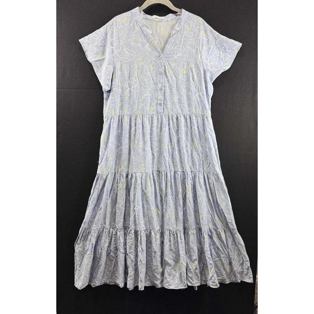 Sweet Salt Women’s Lt Blue Floral Tiered Flutter Sleeve Modest Maxi Dress Large